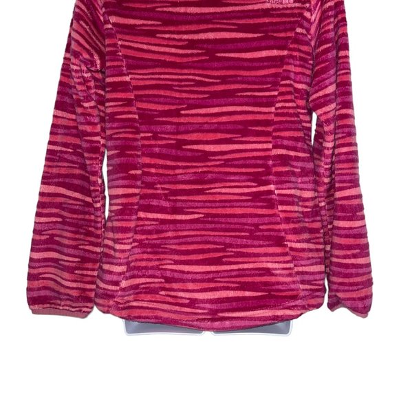 The North Face Pink Fleece Jacket Girls L 14 16 Striped Embroidered Logo Pockets - Picture 8 of 10